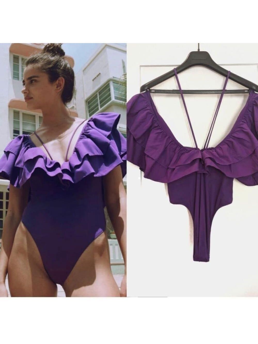 NWT Zara | Ruffle high cut one-piece swimsuit in purple